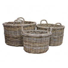 Round Log Basket With Ear Handles & Removable Hessian Liner (Small)